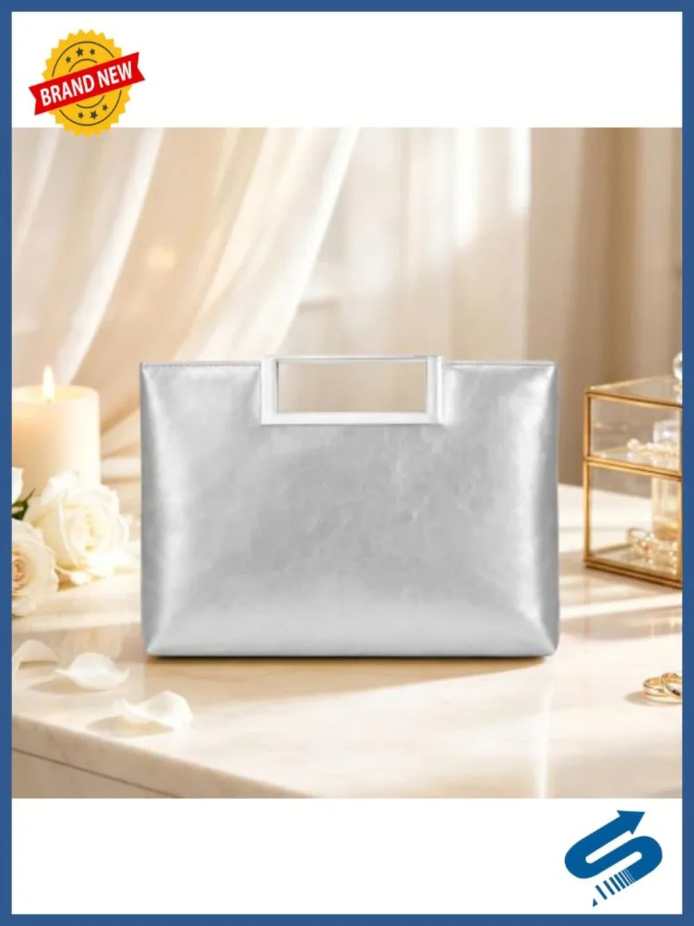 Faux Leather Evening Clutch with Detachable Chain & Top Handle